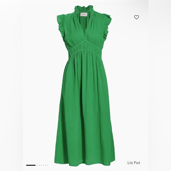 XiRENA Dresses & Skirts - Xirena Peony Ruffled Cotton Midi Dress – Lily Pad Green – XS